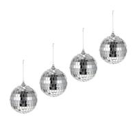 TOMETURE 4pcs Silver Glass Disco Ball Ornaments with Shiny Impression, Classic Design Reflective Spheres for Outdoor Party Decorations and Musical Festivals
