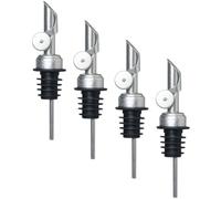 TOMETURE 4pcs Stainless Steel Oil Pourer Spouts Set with Reusable Decorative Stoppers for Kitchen Bottles Simple Style Silver Oil Bottle Dispenser for Cooking