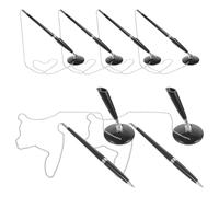 TOMETURE 6pcs Secure Reception Counter Desk Pen with Chain and Self-adhesive Base, Business Signature Pen Featuring 360-degree Rotating Stand and Lightweight Plastic Design, for Bank