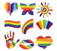 TOMETURE 9pcs Rainbow Embroidered Iron On Patch: Heart Palm Butterfly Sun Lip Flag Assorted Sewing Applique for DIY Craft Clothing Backpacks Badge Accessories