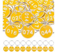 TOMETURE Aluminium Metal Storage Tags Luggage Id Tags with Key Ring Yellow Number 1-100 for Left Luggage and Key Cabinets