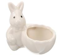 TOMETURE Ceramic Easter Bunny Egg Holder in White, Multifunctional Rabbit-Shaped Egg Cup for Holding Small Items, Minimalist and Cute Design for Kitchen and Breakfast Table Decor