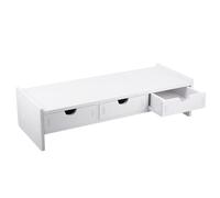 TOMETURE Computer Monitor Stand Computer Holder with Three Drawers Smooth Edges Raise Display Height White Pvc Wood Plastic Board Desk Organizer for Office Workspace