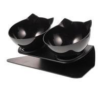 TOMETURE Double Pet Bowls with Animal Shape Raised Design for Cats and Dogs, Black Plastic Cat Feeder Bowl Featuring Anti-fall and Easy Cleaning Functions, School Season Decor and Packaging