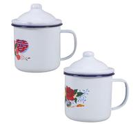 TOMETURE Enamel Teacups Classic Retro Design Vintage Chinese Style 350ml Each 2pcs Sturdy and Rust-Resistant for Indoor Tea Brewing and Household Use