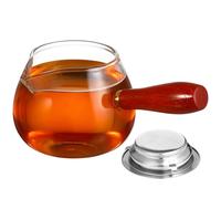 TOMETURE Glass Tea Dispenser Cup with Wooden Handle Strainer Easy Pouring Sturdy Shape Simple Elegant Style for Home Office Tea Drinkers