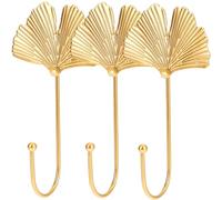 TOMETURE Golden Iron Leaf Shaped Stable Hanging Hooks 3pcs Over The Door Wall Hooks for Home Storage and Organising in Living Room Or Bedroom