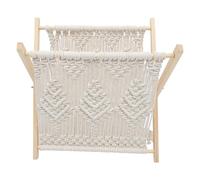 TOMETURE Hand Made Woven Cotton Rope Magazine Holder with Sturdy Base and Stable Structure, Decorative Rustic Storage Rack for Desktop and Door Use, Beige Colour, Elegant Bohemian Style