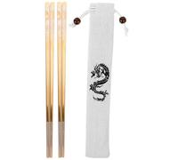 TOMETURE Metal Chopsticks with Dragon Pattern Featuring Non-Slip Design and Comfortable Feel, Lightweight Kitchen Tableware with Cloth Bag, for Celebrating The Lunar New Year and Gifting