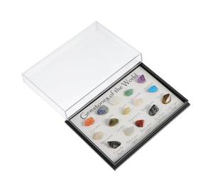 TOMETURE Natural Ore Specimens Box with 15 Unique Irregular Tumble Stones Made from Natural Crystal Ores, Easy to Store, for Reiki and Desk Display in Science Education