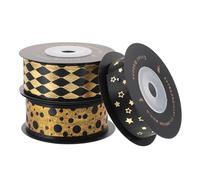 TOMETURE Premium Black and Gold Polyester Ribbon Set and Flower Wrapping, 3 Rolls Hot Stamping Dot, Diamond, and Star Patterns, 25mm 16mm Widths, 10 Yards Each for Crafting