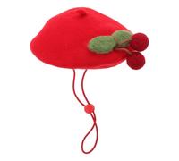 TOMETURE Red Fleece Cat Beret Hat with Breathable Comfort and Lightweight Design, Stylish Cherry Beret for Tiny Animals, for Outdoor Adventures and Walks