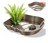 TOMETURE Reptile Bathing Pool with Ramp Dark Brown Turtle Water Dish Large Snake Feeding Bowl Terrarium Soaking Tub for Bearded Dragon Gecko and Tortoise