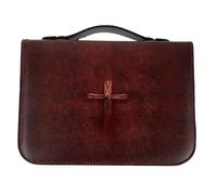 TOMETURE Rustic Bible Carrying Case, Portable PU Book Cover and Protector with Embossed Cross Print, Decorative Church Bag for Study, Prayer Books, and Religious A