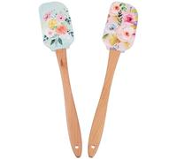 TOMETURE Silicone Scraper Spatulas Non-Sticky with Wooden Beech Handles 2pcs Cake Cream Scraper Spatulas Featuring Tail Hanging Hole Design for Baking and Cooking at Homes