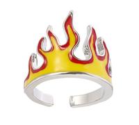 TOMETURE Stylish Yellow Fire Decorative Ring for Men, Wear-resistant Metal Finger Ring Creative Hip Hop Design, Practical Adjustable Accessory for Occasions