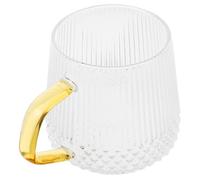 TOMETURE Vintage Glass Coffee Cup with Handle, 1pcs High Borosilicate Glass Mug Featuring Vertical Stripe Design, Easy to Hold and Resistant to Thermal Shock, for On-the-go Use and Outdoor
