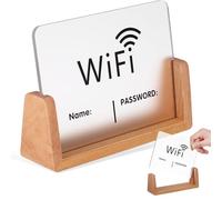 TOMETURE Wifi Password Sign with Freestanding Acrylic Display and Wooden Base, Erasable Wifi Password Reminder for Hotel and Home Use, 12X16 CM