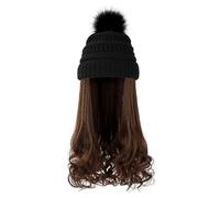 TOMETURE Winter Hat with Detachable Long Wavy Wig in Black, Knitted Wool Beanie Cap for Women, Authentic Design and Easy to Take Care, for Cold Weather