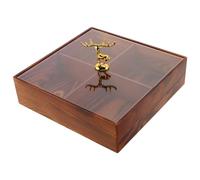 TOMETURE Wooden Divided Serving Platter with 4 Compartments and Removable Dividers, Stackable Wood and Acrylic Snack Tray for Fruits and Olives, for Birthdays and Everyday Meals