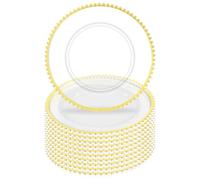 Tomeurperf 10Pcs Clear Charger Plates Bulk Wedding - 13" Premium Clear Plastic Chargers with Gold Beaded Rim，Decorative Dinner Charger Plates for Events & Parties