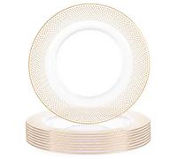 Tomeurperf 10Pcs Clear Charger Plates Bulk Wedding - 13" Premium Clear Plastic Chargers with Gold Beaded, Decorative Dinner Charger Plates for Events & Parties