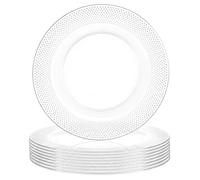 Tomeurperf 10Pcs Clear Charger Plates Bulk Wedding - 13" Premium Clear Plastic Chargers with Silver Beaded, Decorative Dinner Charger Plates for Events & Parties