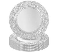 Tomeurperf Silver Charger Plates Bulk 10Pcs - 13" Silver Chargers for Dinner Plates, Round Floral Embossed Decorative Charger Plate for Wedding & Event Kitchen Party Decoration