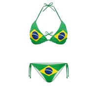 Tomeusey Brazil Flag Push Up Bikini Set Women's Two Piece Padded High Waist Swimsuit Swimwear with Lace-Up Bottoms & Triangle Cups Tops