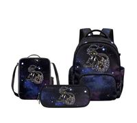 Tomeusey Capricorn Zodiac 3Pcs Backpack Set Kids Multi-Pocket Bookbag with Lunch Box and Pencil Case, Boys Girls School Backpacks Set for Elementary Middle School