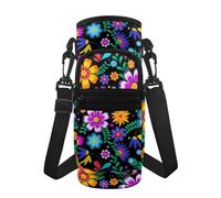 Tomeusey Colorful Floral Water Bottle Carrier Bag Lightweight Water Bottle Case Cover Pouch with Adjustable Shoulder Strap Sling Bottle Sleeve for Women Men