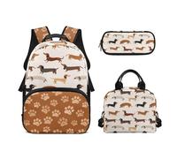 Tomeusey Dachshund Backpack 3 Packs Set Boys Girls Large Capacity Back to School Bookbags with Lunch Box Pencil Case Kids Primary Middle School Bag Lightweight Bag
