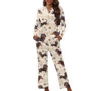Tomeusey Dachshund Music Womens Pajamas 2 Pcs Nightwear Pj Set Soft Loungewear Home Outfit Set Include Shirt & Long Pants,XS-4XL