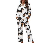 Tomeusey Dachshund Womens Nightgown Button Down Home Leisurewear Soft Sleepwear with Long Sleeve Shirt & Long Pants,XS-4XL