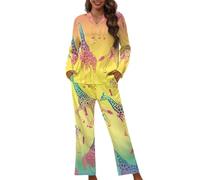Tomeusey Giraffe Womens Pajama Sets 2 Pcs Long Sleeve Shirt & Long Pants,Soft Leisurewear Pj Set for Travel Home Party,XS-4XL