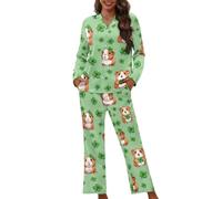 Tomeusey Guinea Pig Four Leaf Womens Pajama Sets 2 Pcs Long Sleeve Shirt & Long Pants,Soft Leisurewear Pj Set for Travel Home Party,XS-4XL