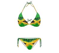 Tomeusey High Waisted Swimsuit Bikini Sets for Women Jamaican Flag Palm Print Tummy Control Bathing Suits XS-2XL Lace-Up Triangle Swimwear for Beach, Pool Party