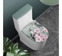 Tomeusey Hummingbird Floral 2 Pack Toilet Lid Cover Set,Portable Toilet Seat Lid Protector,Durable Toilet Tank Covers with Elastic Edges,Thanksgiving Decorations
