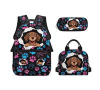 Tomeusey Kids 3pcs School Bag with Insulated Lunch Bag & Pencil Case,Lightweight Dachshund Paw Print Backpack Sets for Boys Girls Elementary Middle School Bookbags