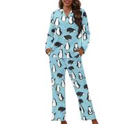 Tomeusey Penguin Womens Pajama Sets 2 Pcs Pj Set,Casual Home Outfit Set with Tops & Pants for Lady Men