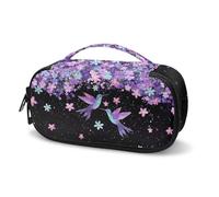 Tomeusey Purple Hummingbird Floral Insulin Cooler Travel Case Diabetes Storage Bag for Glucose Meter Insulin Pen & Diabetic Supplies, Insulated Cool Organizer for Diabetic Medication