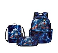 Tomeusey Steam Train Lightning School Backpack Set for Kids Boys Multi-Pocket Backpacks Matching Combo for Primary School, Lightweight Bookbag with Lunch Box Pencil Case Bundle