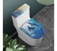 Tomeusey Toilet Lid Cover and Toilet Tank Protector Set of 2 Pieces for Bathroom, Dolphin Print, Machine Washable