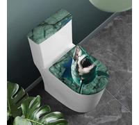 Tomeusey Toilet Lid Cover Set of 2 Pack, Shark Print Toilet Lid Seat Cover with Elastic Edges,for Home Toilet Tank Lid Protector,Easy to Install