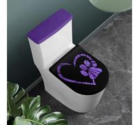 Tomeusey Toilet Tank Lid Cover Set of 2 Pcs,Purple Heart Paw Toilet Lid Cover Round Soft Durable Toilet Mat Protective Cover with Elastic Edges for Bathroom Decorations