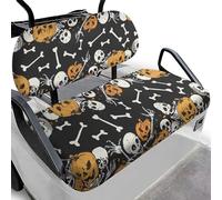 Tomeusey Universal Golf Cart Seat Covers for Club Car Dress UP Older Golf Cart Vinyl Seat, Pumpkin Skull Print Easy to Install Golf Cart Accessories, Halloween Decor