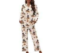 Tomeusey Womens Pajamas Casual Home Outfit Set Lady Nightwear Pj Set, Dachshund Book Print Lightweight Sleep and Lounge Set Fit Home Travel