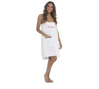 TomFranks Womens 100% Cotton Shower Wrap Bath Towel | White and Pink (White, M/L)