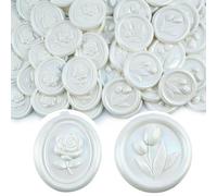 Tomgenrine 56-Piece White Wax Seal Stickers - Self-Adhesive Sealing Stickers with Tulips & Roses Designs, Ideal for Wedding Invitations, Christmas Presents, Gift Wrapping, and Parties