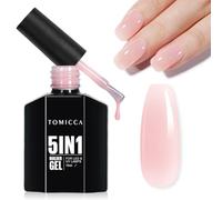 TOMICCA 15ml 5 in 1 Builder Nail Gel - Milky Pink UV Builder Base Strengthening Gel for Hard Strong Nails Tips & Extensions, Self-Levelling Soak Off for Home & Salon